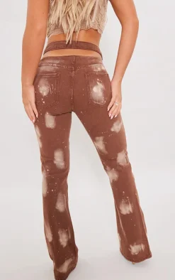 Brown Splatter Cut Out Waistband Flared Jeans