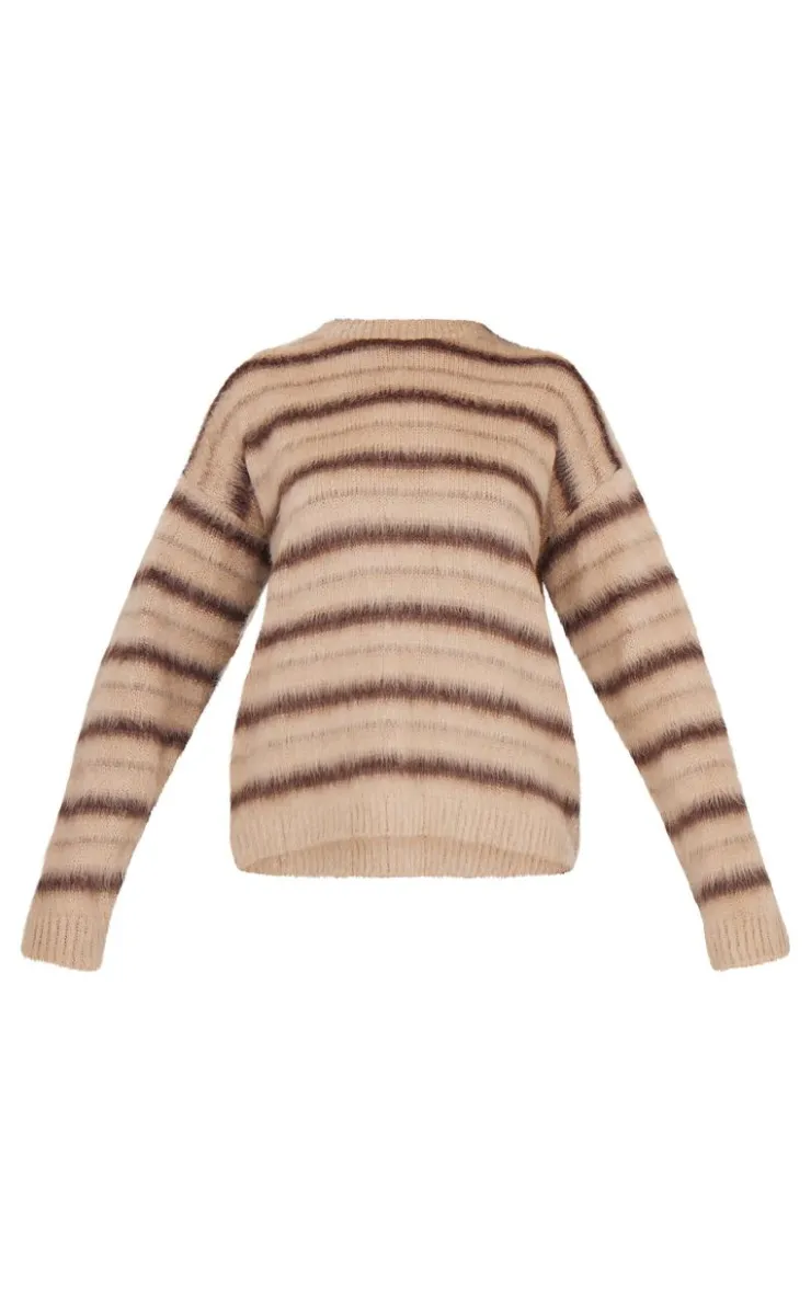 PrettyLittleThing Sweaters*Stripe Fluffy Knit Oversized Sweater