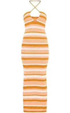 Stripe Towel Knit Halterneck Maxi Dress-PrettyLittleThing Clearance