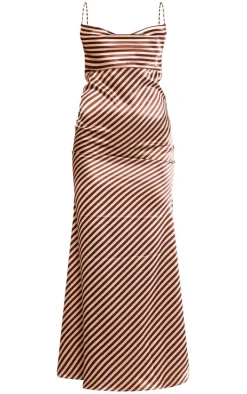Striped Satin Cowl Neck Maxi Dress-PrettyLittleThing
