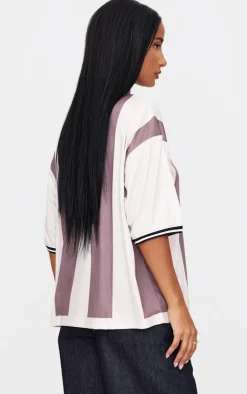 PrettyLittleThing T-Shirts*Striped V Neck Oversized Football T Shirt
