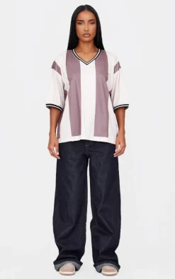 PrettyLittleThing T-Shirts*Striped V Neck Oversized Football T Shirt