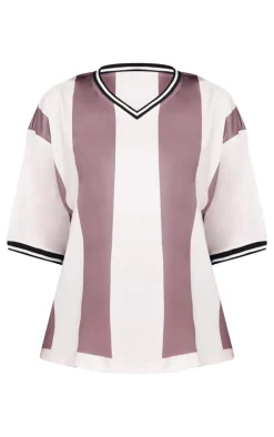 PrettyLittleThing T-Shirts*Striped V Neck Oversized Football T Shirt