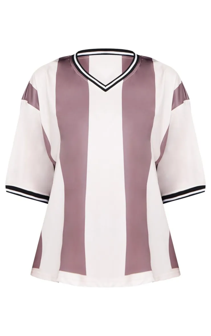 PrettyLittleThing T-Shirts*Striped V Neck Oversized Football T Shirt