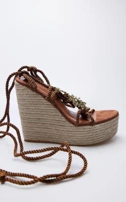 PrettyLittleThing Heeled Sandals*Sun Charm Rope Lace Up Heeled Espadrille Wedges