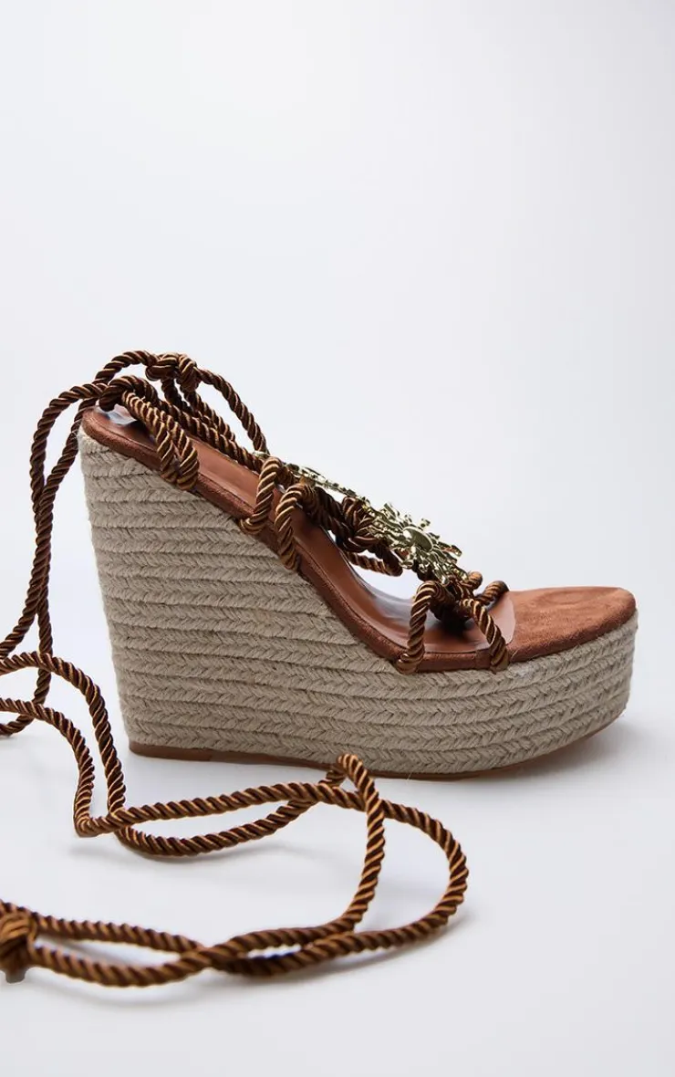PrettyLittleThing Heeled Sandals*Sun Charm Rope Lace Up Heeled Espadrille Wedges