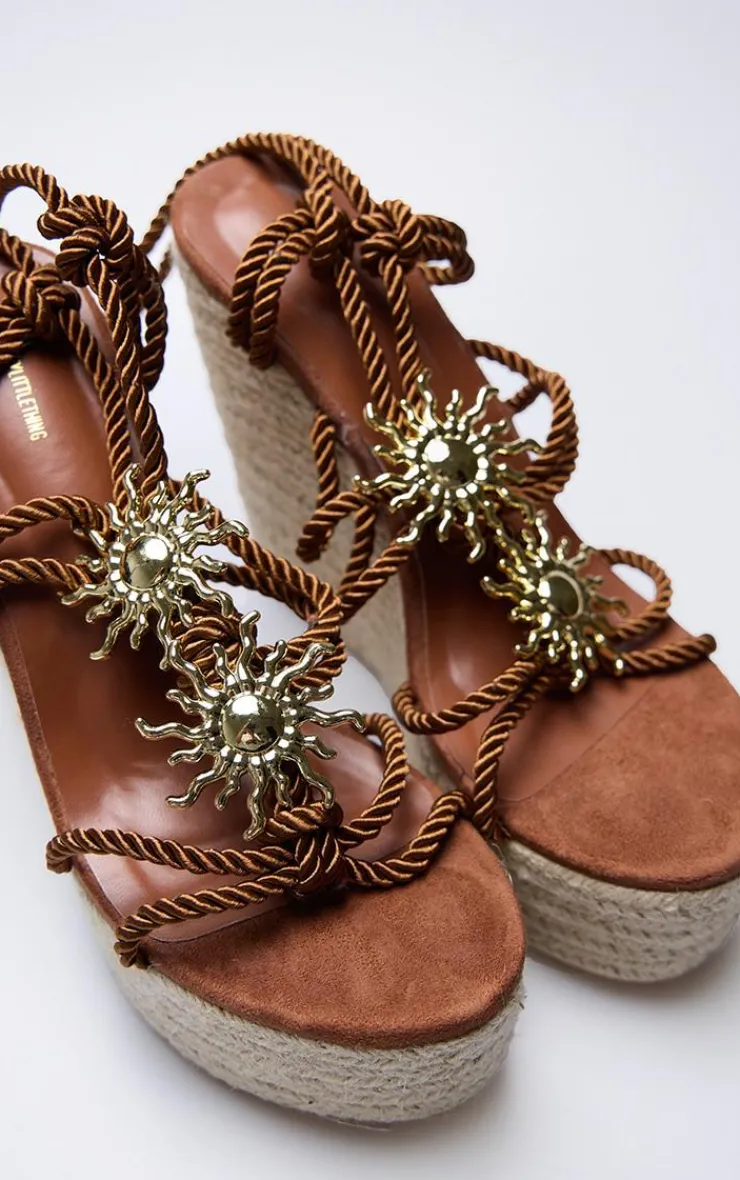 PrettyLittleThing Heeled Sandals*Sun Charm Rope Lace Up Heeled Espadrille Wedges