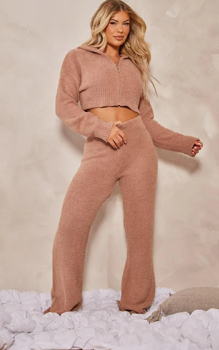 PrettyLittleThing Knitted Loungewear*Teddy Knit Cropped Zip Hoodie