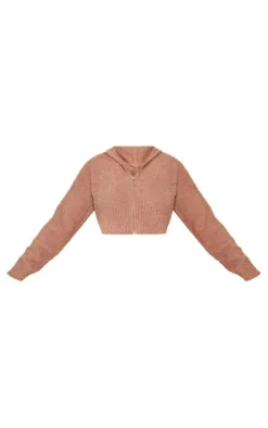 PrettyLittleThing Knitted Loungewear*Teddy Knit Cropped Zip Hoodie