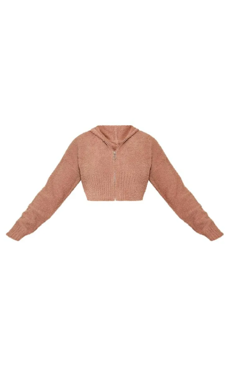 PrettyLittleThing Knitted Loungewear*Teddy Knit Cropped Zip Hoodie