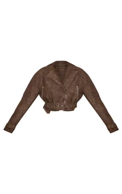 PrettyLittleThing Faux Leather Jackets*Textured Faux Leather Quilted Detail Cropped Biker Jacket