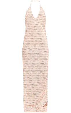 Textured Halterneck Backless Maxi Dress-PrettyLittleThing New