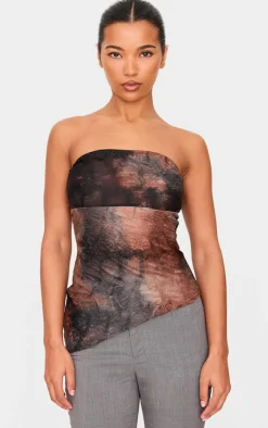 PrettyLittleThing Sleeveless Tops*Textured Mesh Asymmetric Hem Bandeau