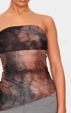 PrettyLittleThing Sleeveless Tops*Textured Mesh Asymmetric Hem Bandeau