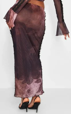 New PrettyLittleThing Textured Print Low Rise Maxi Skirt Brown