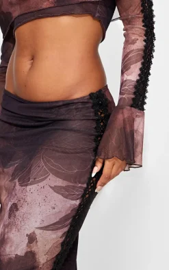 New PrettyLittleThing Textured Print Low Rise Maxi Skirt Brown