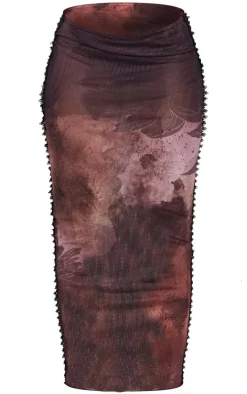 New PrettyLittleThing Textured Print Low Rise Maxi Skirt Brown