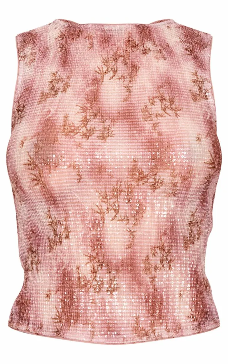 Textured Sequin Boat Neck Printed Long Top-PrettyLittleThing Sale
