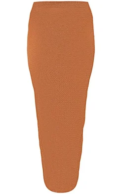 Sale PrettyLittleThing Textured Sheer Low Rise Midaxi Skirt Brown