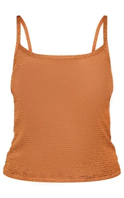 PrettyLittleThing Textured Sheer Strappy Longline Cami Top Brown
