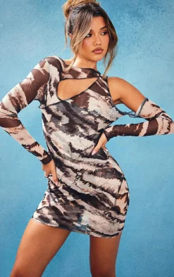 Tie Dye Mesh Double Layer Cut Out Bodycon Dress-PrettyLittleThing Hot