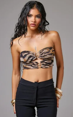 Tiger Print Starfish Trim Crop Top-PrettyLittleThing Online