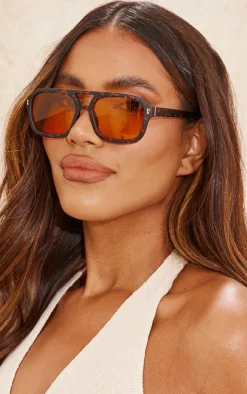 PrettyLittleThing Aviator Sunglasses*Tort Frame Orange Smoke Lens Aviator Sunglasses