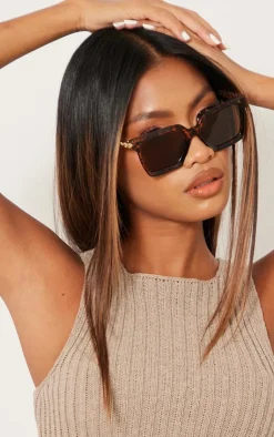 PrettyLittleThing Square Sunglasses*Tortoise Metal Arm Detail Squared Sunglasses