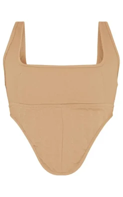 Hot PrettyLittleThing Twill Dip Hem Structured Cargo Corset Brown