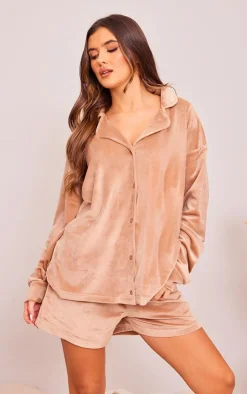 PrettyLittleThing Christmas Shop*Velour Button Up Pajama Shirt