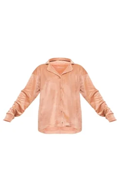 PrettyLittleThing Christmas Shop*Velour Button Up Pajama Shirt