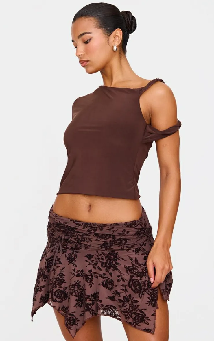 Velvet Floral Detail Mini Skirt-PrettyLittleThing Sale