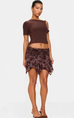 Velvet Floral Detail Mini Skirt-PrettyLittleThing Sale