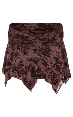 Velvet Floral Detail Mini Skirt-PrettyLittleThing Sale
