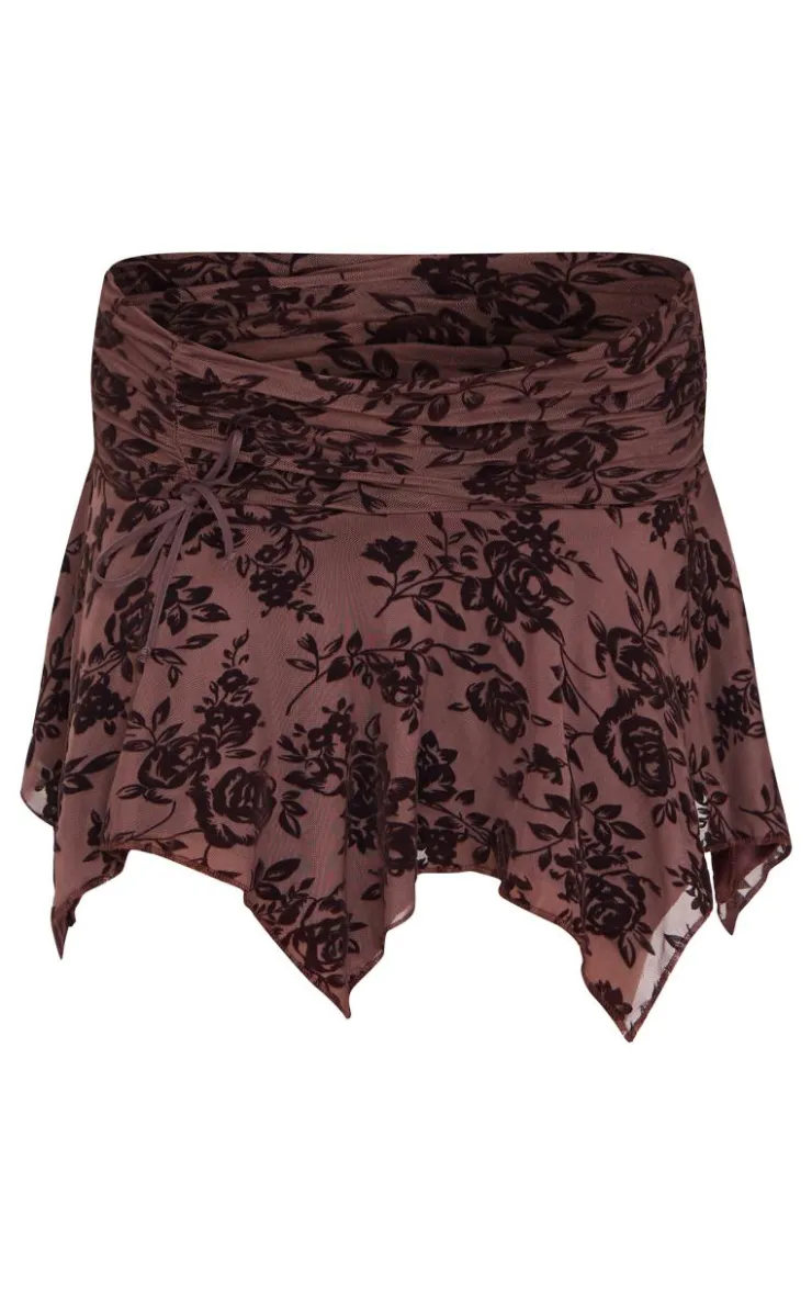 Velvet Floral Detail Mini Skirt-PrettyLittleThing Sale