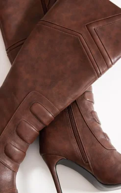 PrettyLittleThing High Heels*Vintage Point Toe Motor Cross High Heeled Knee Boots