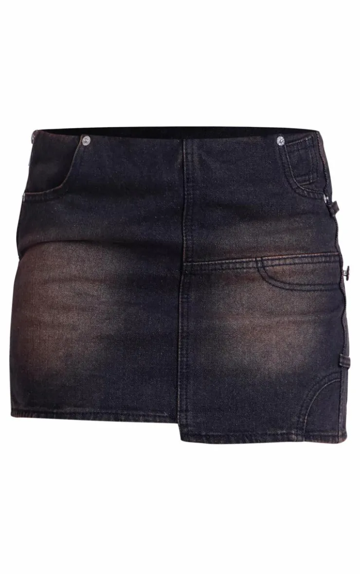 Outlet PrettyLittleThing Vintage Wash Seam Detail Denim Micro Mini Skirt Brown
