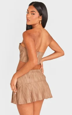 Outlet PrettyLittleThing Washed Faux Leather Buckle Detail Top Brown