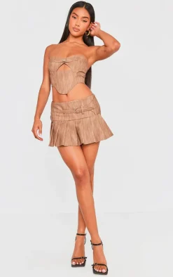 Outlet PrettyLittleThing Washed Faux Leather Buckle Detail Top Brown
