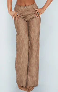 PrettyLittleThing Washed Faux Leather Belted Straight Leg Pants Brown