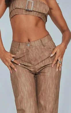 Outlet PrettyLittleThing Washed Faux Leather Belted Micro Bandeau Brown
