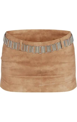 Hot PrettyLittleThing Washed Faux Leather Low Rise Seam Detail Micro Mini Skirt Brown