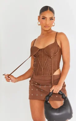 PrettyLittleThing Corsets*Washed Faux Leather Under Wire Seam Detail Corset