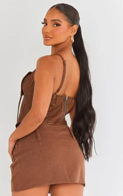 PrettyLittleThing Corsets*Washed Faux Leather Under Wire Seam Detail Corset