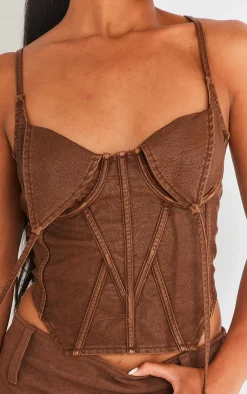 PrettyLittleThing Corsets*Washed Faux Leather Under Wire Seam Detail Corset