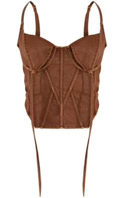 PrettyLittleThing Corsets*Washed Faux Leather Under Wire Seam Detail Corset