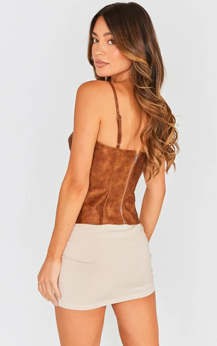 PrettyLittleThing Corsets*Washed Faux Leather Boned Bust Detail Corset