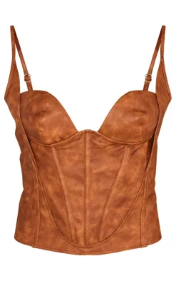 PrettyLittleThing Corsets*Washed Faux Leather Boned Bust Detail Corset