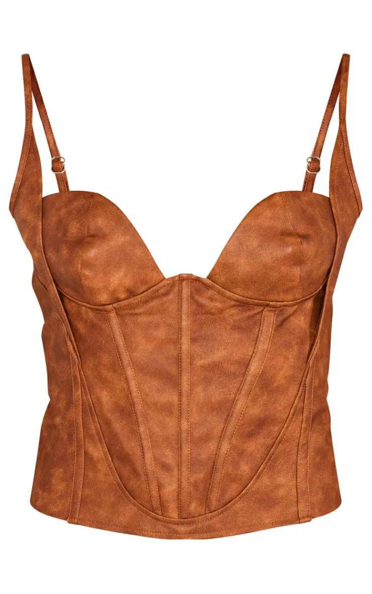 PrettyLittleThing Corsets*Washed Faux Leather Boned Bust Detail Corset