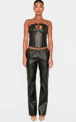 Outlet PrettyLittleThing Washed Faux Leather Belted Straight Leg Pant Brown